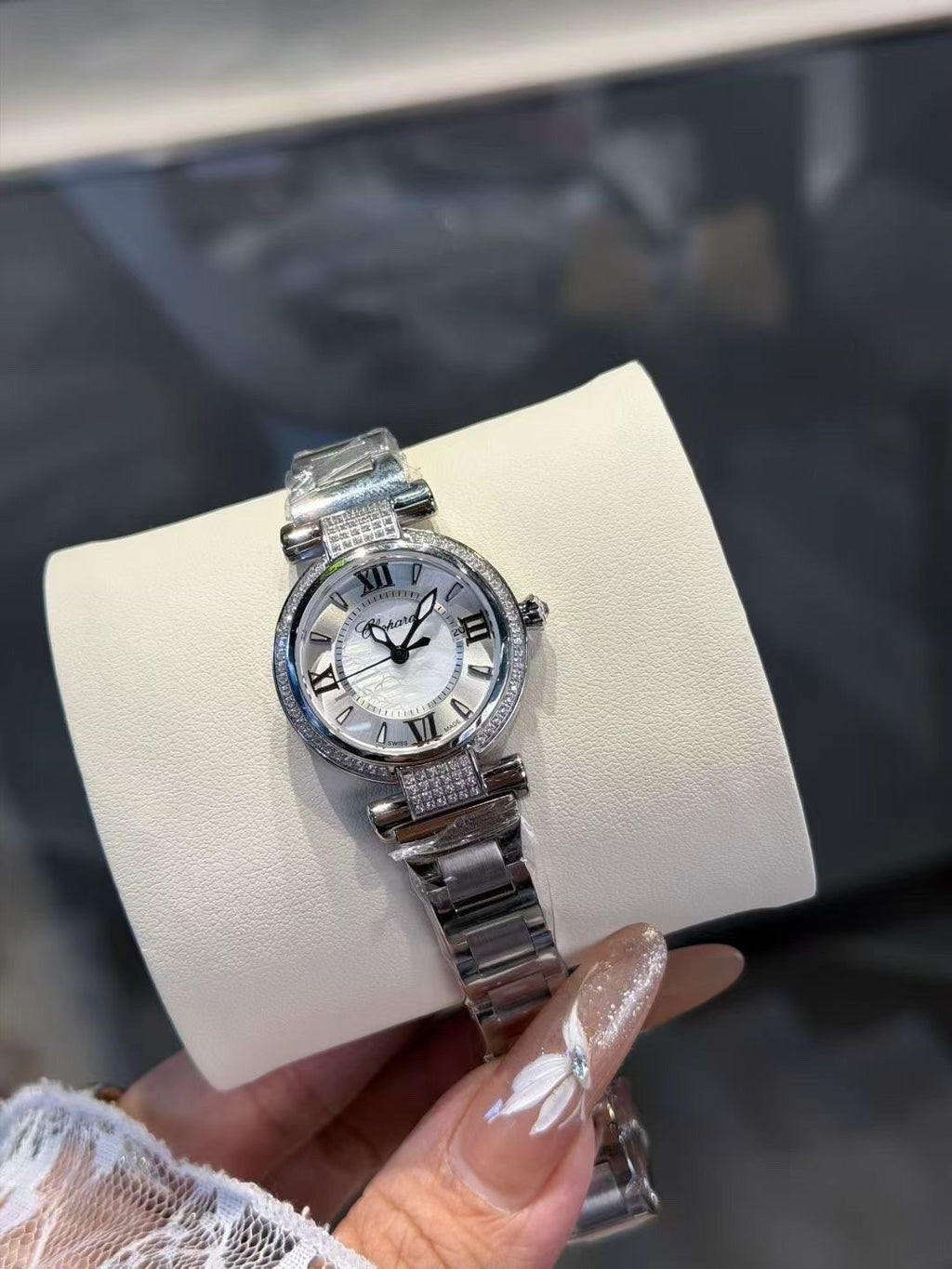 Chopard White Dial Crystal-Set Watch — front