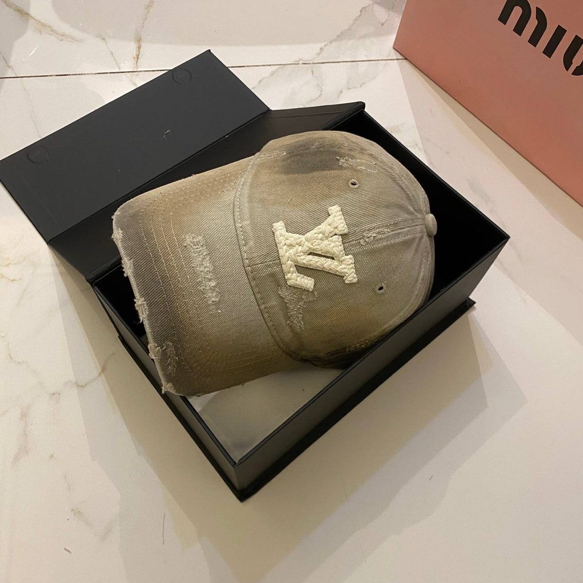 Louis Vuitton Baseball Cap With Distressed Craft And Woven Logo